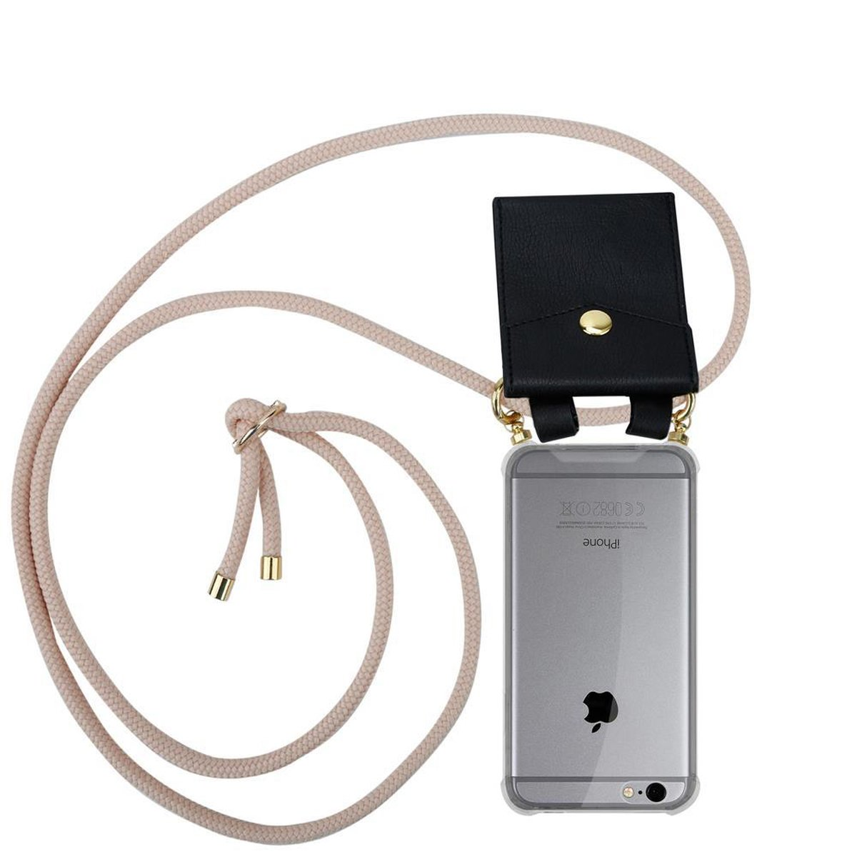 Kordel / und PERLIG Apple, mit Kette Band 6 CADORABO ROSÉGOLD 6S, Ringen, Handy Hülle, Gold iPhone Backcover, abnehmbarer