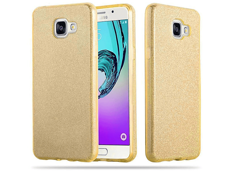 CADORABO Hülle Hard Case Galaxy GOLD Schutzhülle Samsung, A3 im 2017, Backcover, Design, Glitzer STERNENSTAUB