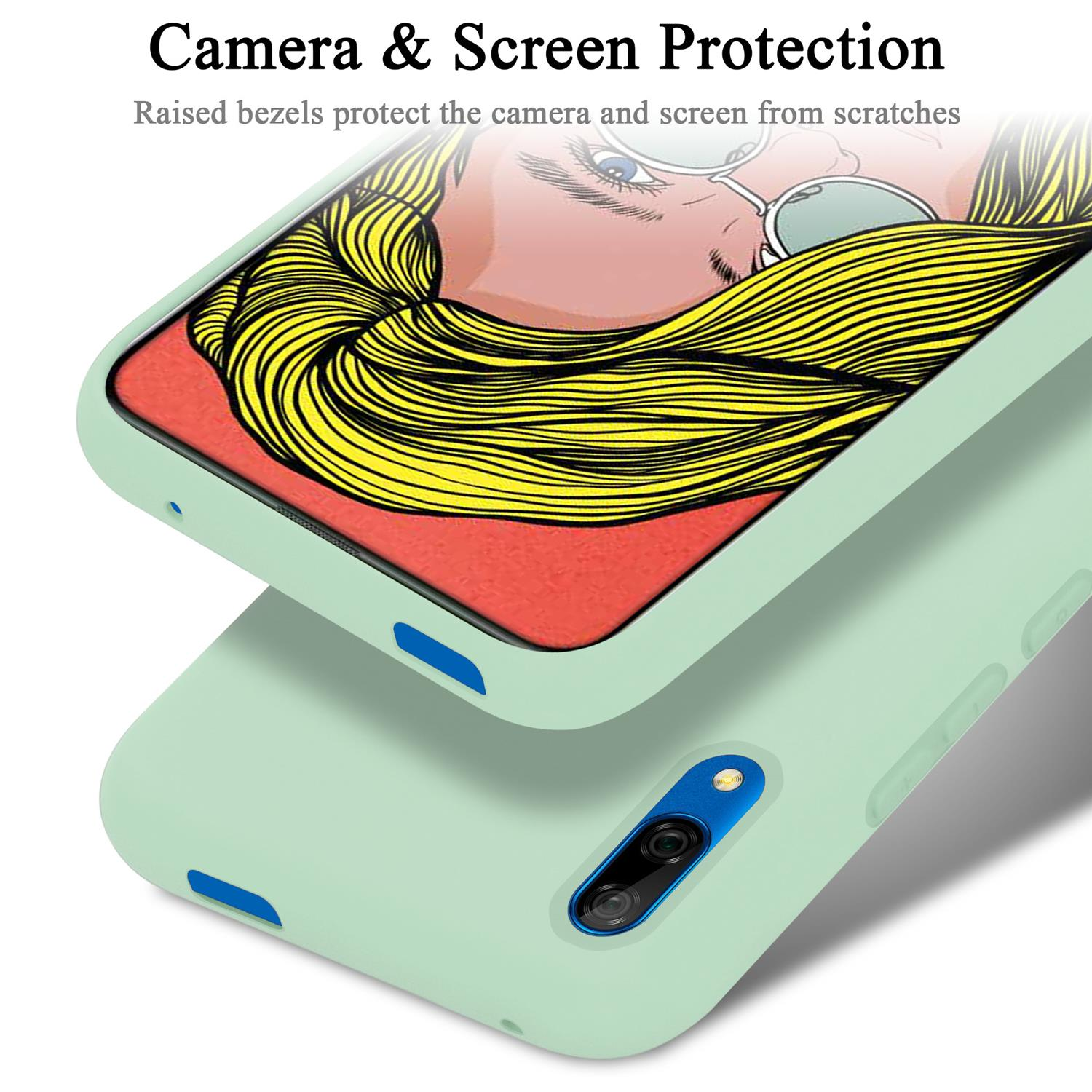 Zwei Handyhüllen sind übereinander gelegt. Eine zeigt ein Cartoon-Gesicht auf dem Bildschirm, Text: 'Camera & Screen Protection'.