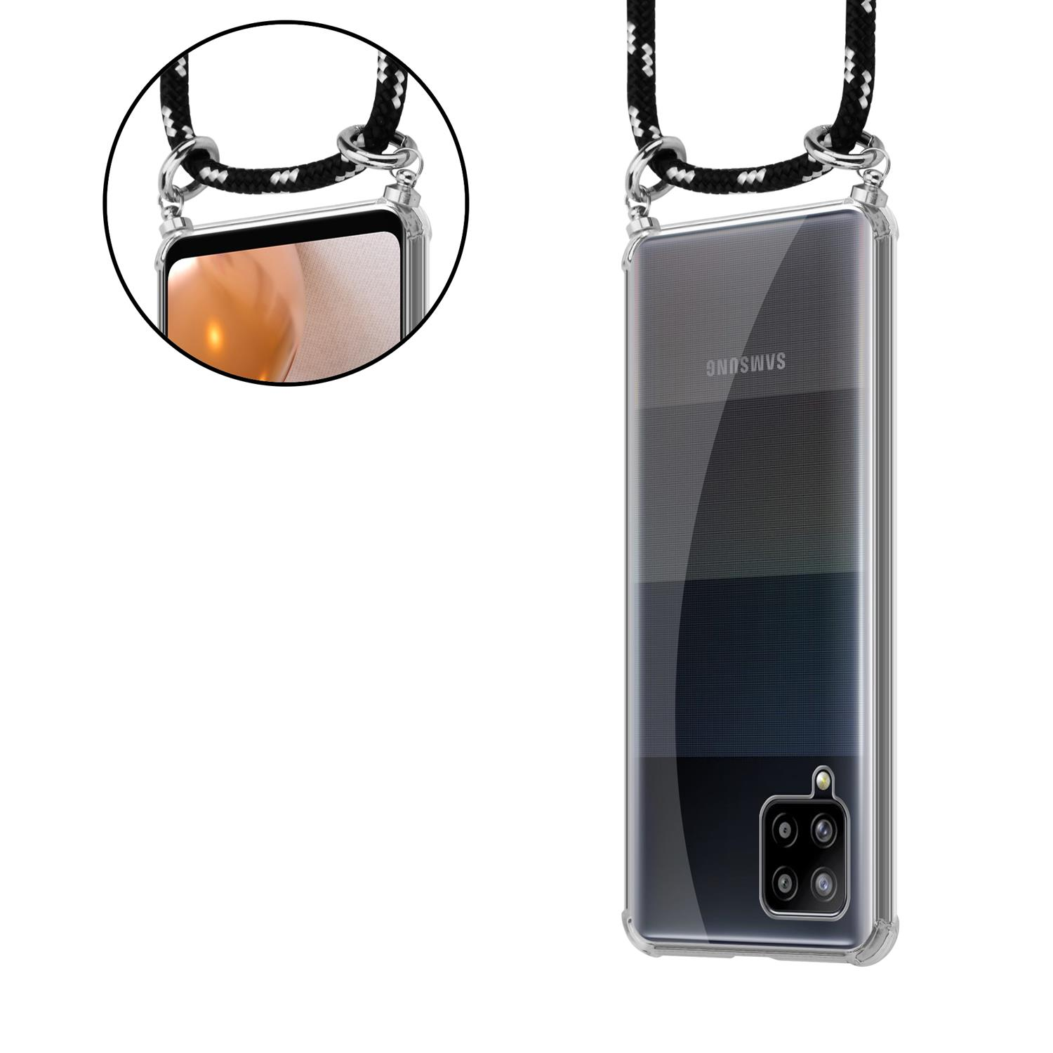 CADORABO Handy 4G, SILBER SCHWARZ Silber Hülle, Samsung, und abnehmbarer Kordel A42 Galaxy Ringen, mit Backcover, Band Kette