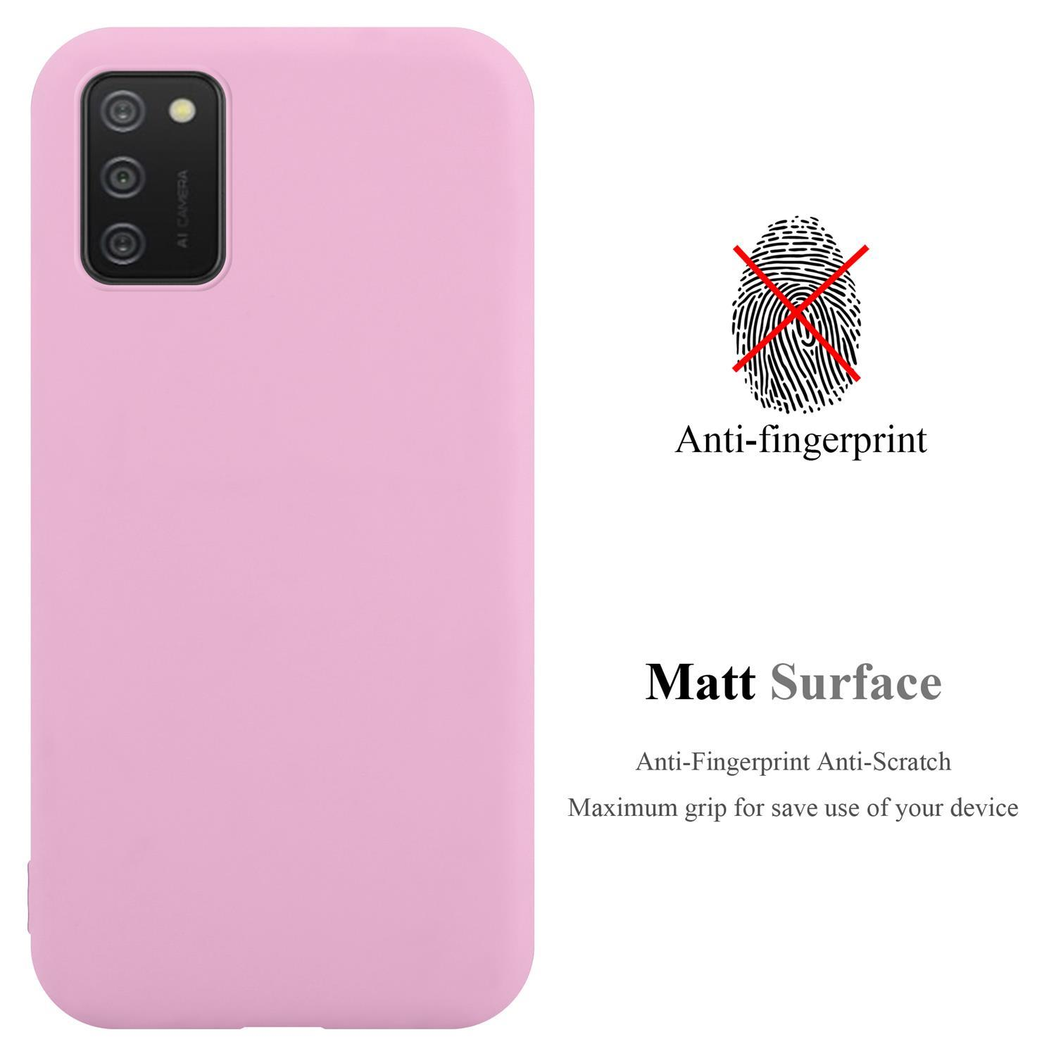 Una custodia per telefono rosa con sfondo bianco e un'impronta digitale rossa con una croce sopra.