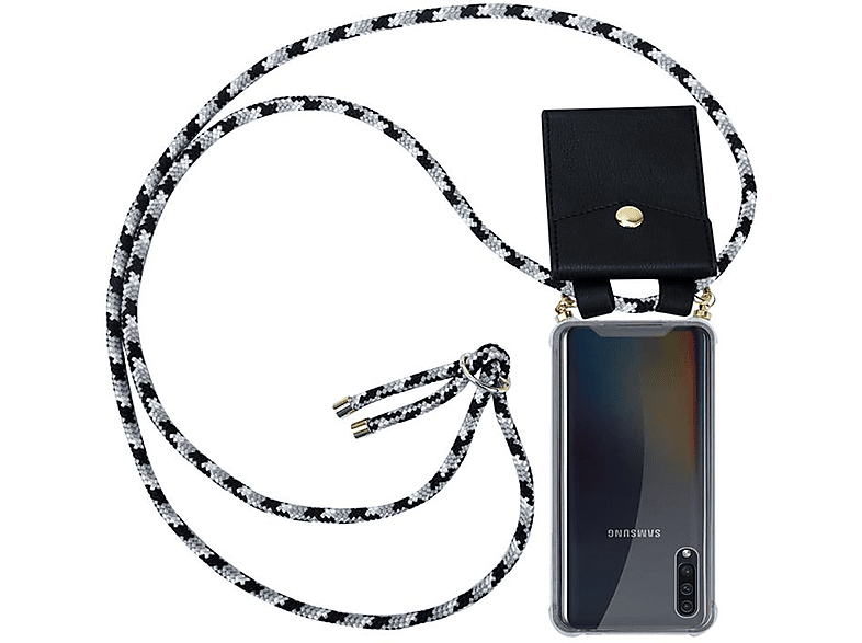 / SCHWARZ CADORABO Galaxy A50s Gold CAMOUFLAGE abnehmbarer Band mit 4G / Kette und A30s, Backcover, Kordel A50 Hülle, Ringen, Handy Samsung,