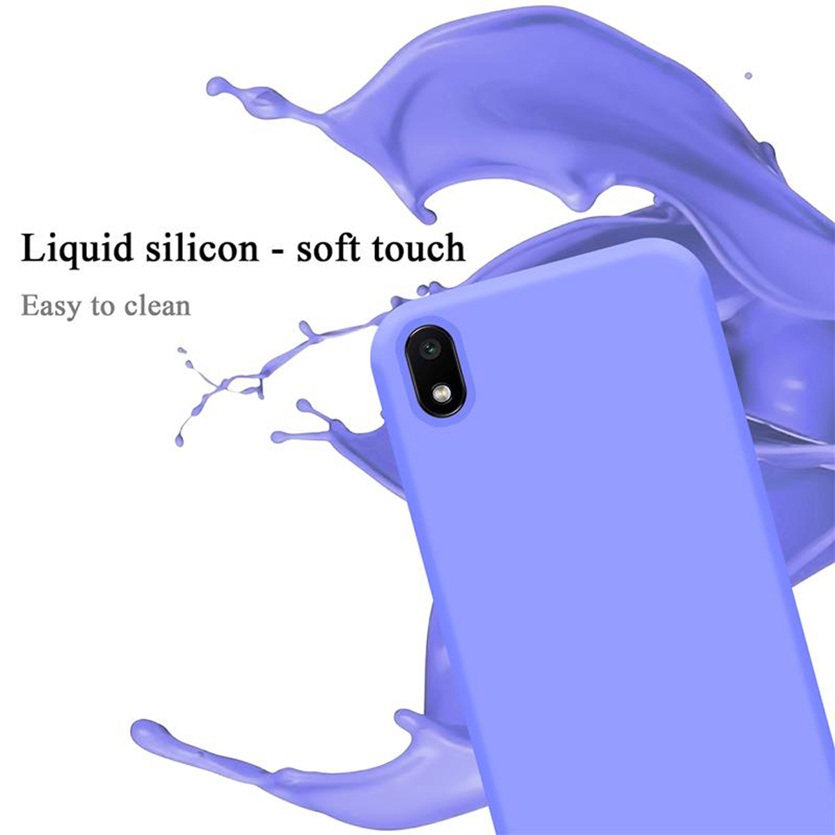 Custodia per telefono lilla con un'esplosione viola. La custodia è soft touch e facile da pulire.
