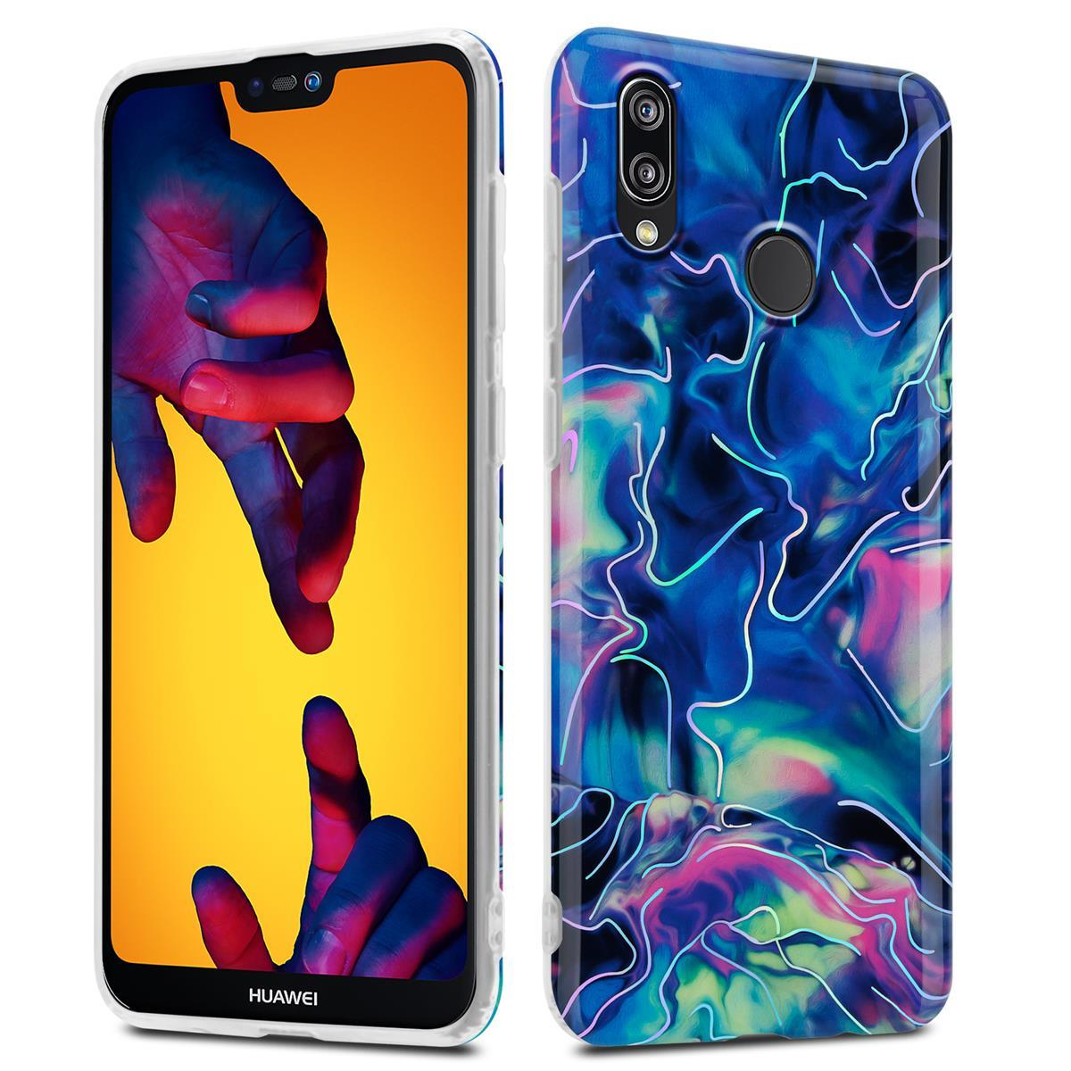 Due telefoni con custodie. Uno con motivo blu, l'altro con un design astratto.