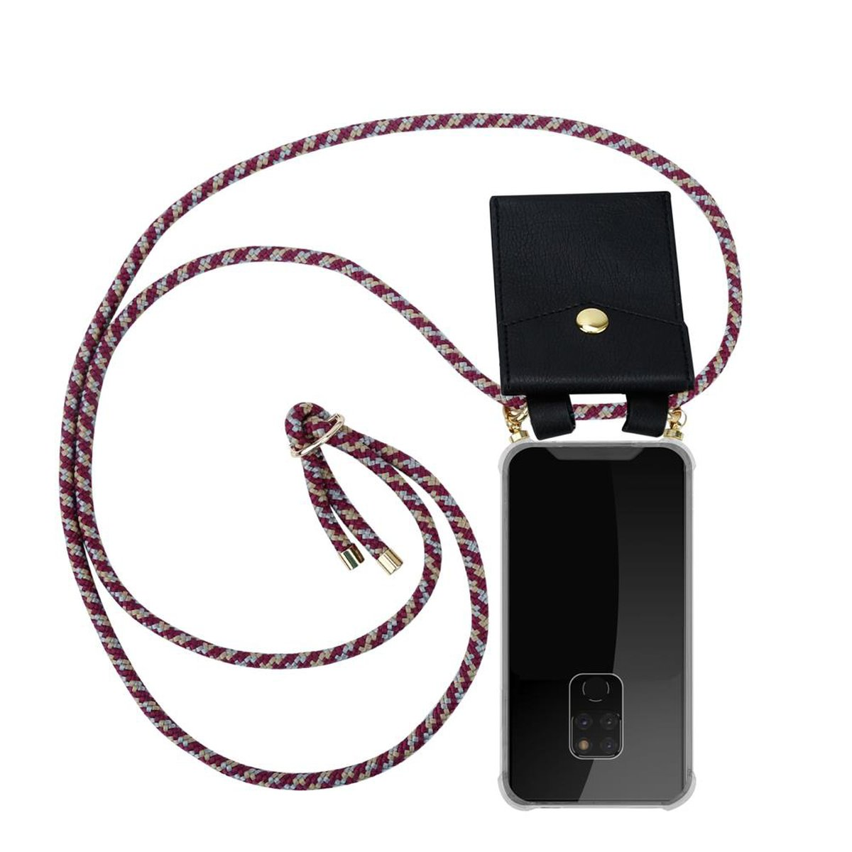 CADORABO Handy Kette mit Gold Ringen, abnehmbarer GELB Huawei, und Backcover, Hülle, 20, ROT MATE Band Kordel WEIß