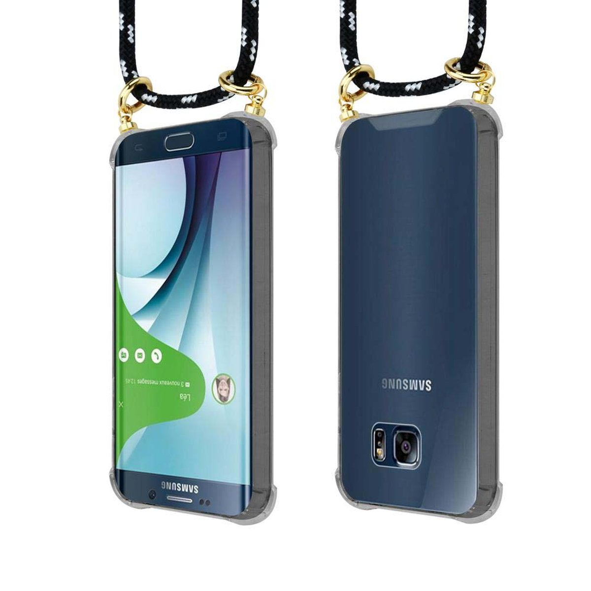 Handy Kordel Hülle, SILBER Kette Galaxy Samsung, Ringen, Backcover, Gold mit abnehmbarer S6 EDGE, CADORABO und SCHWARZ Band