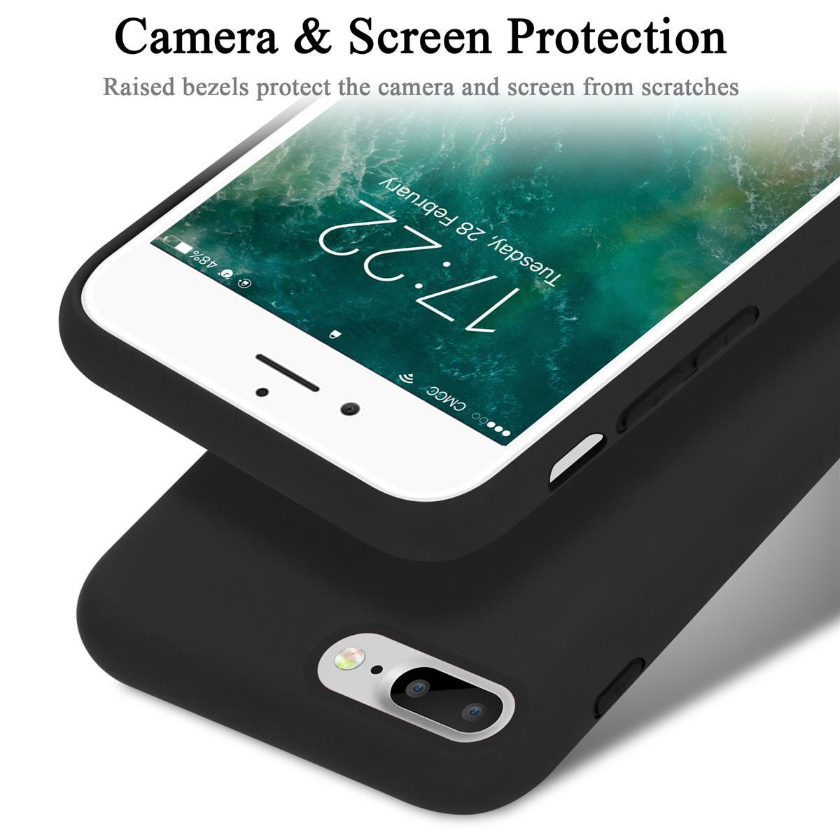 Una custodia nera per telefono protegge la fotocamera e lo schermo. Il testo evidenzia la protezione della fotocamera e dello schermo con le cornici rialzate.