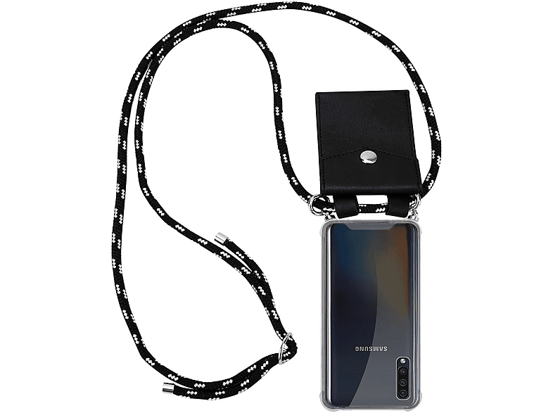 CADORABO Handy Kette mit Silber / abnehmbarer Samsung, Galaxy Kordel Ringen, A50s Hülle, Band SILBER A30s, und / SCHWARZ A50 Backcover, 4G