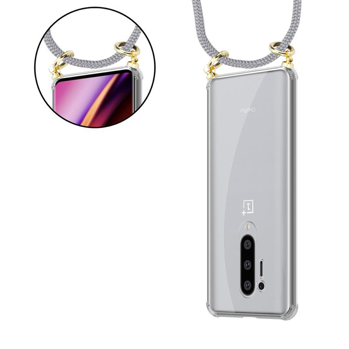 Handy Kette OnePlus, GRAU Backcover, Band 8 und Hülle, Ringen, mit SILBER PRO, Kordel Gold CADORABO abnehmbarer