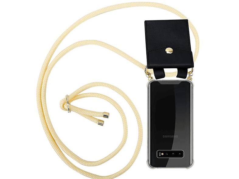CADORABO Handy Kette mit und Backcover, Galaxy Band BEIGE S10 Ringen, Samsung, 4G, abnehmbarer Hülle, CREME Kordel Gold