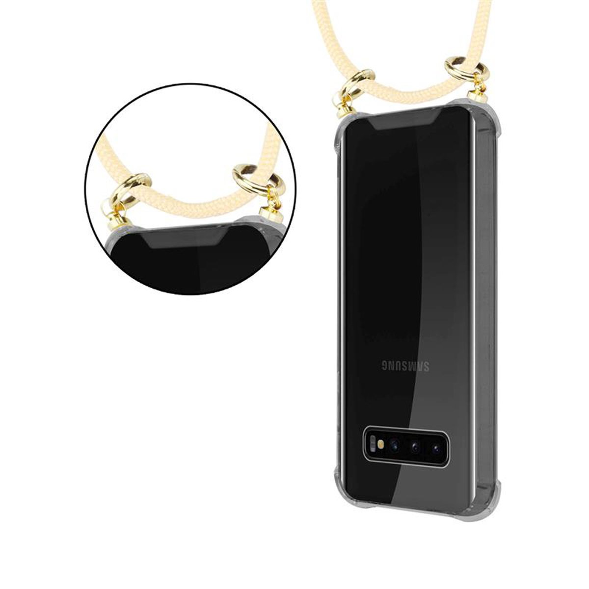 Kette abnehmbarer Gold Hülle, und BEIGE Backcover, Galaxy Handy Band CREME Ringen, Kordel S10 4G, mit Samsung, CADORABO