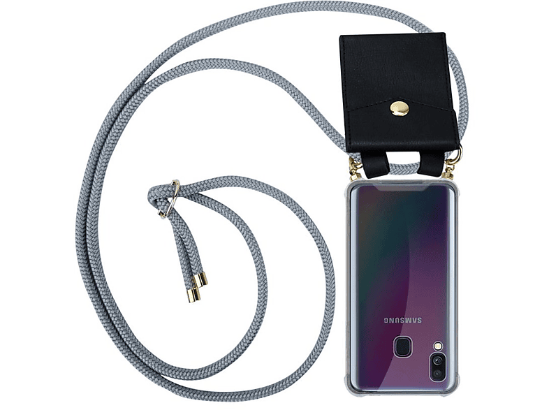 Kette Kordel Samsung, Gold abnehmbarer Galaxy GRAU Hülle, SILBER mit Band Handy A40, und Ringen, CADORABO Backcover,