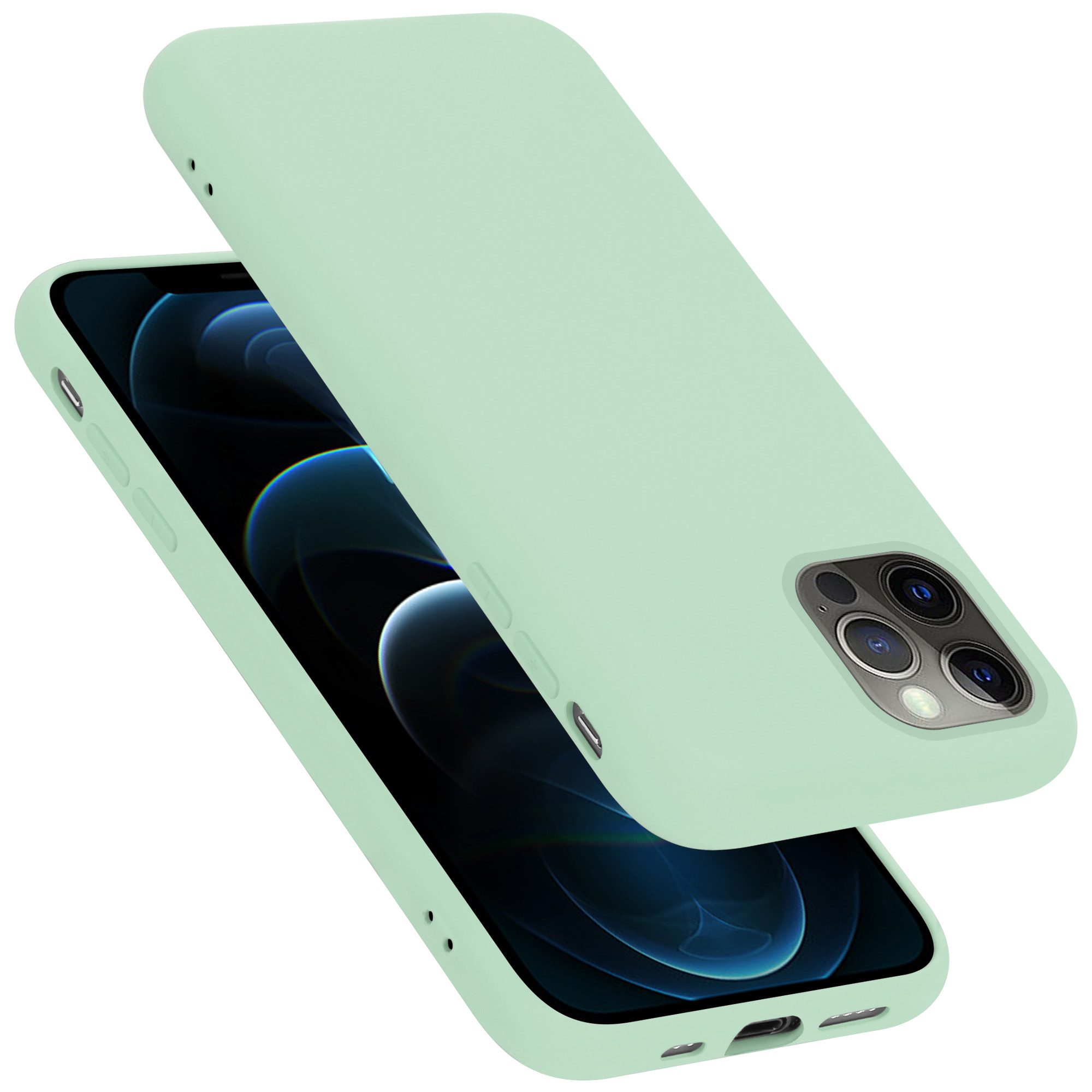 Ein iPhone mit mintgrüner Hülle. Die Hülle ist leicht vom Telefon abgehoben.