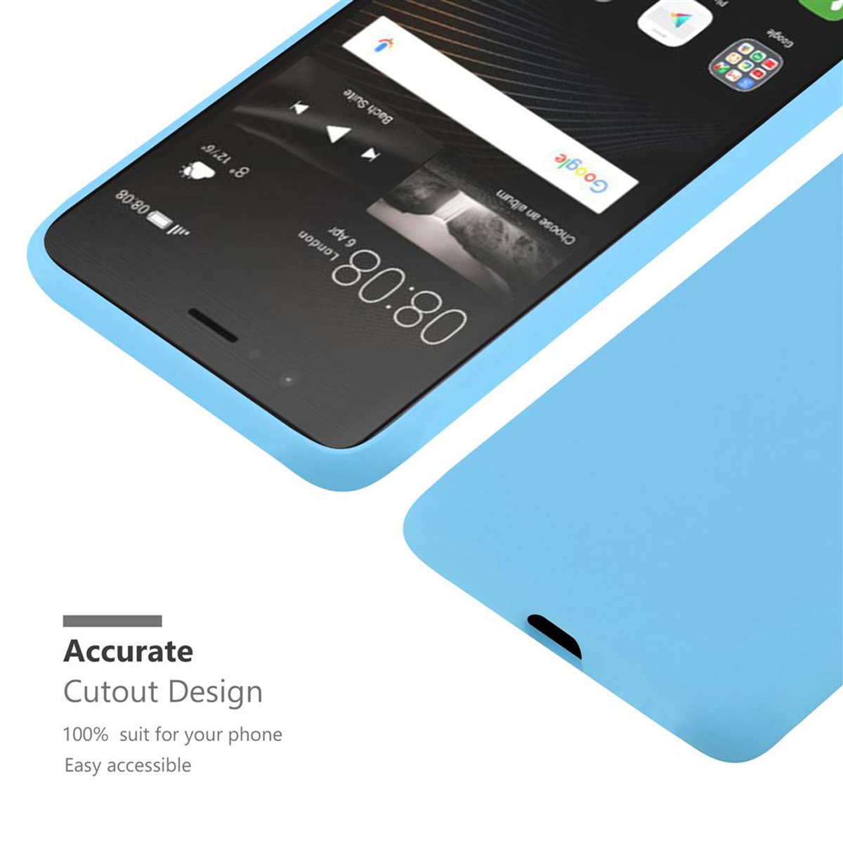 Teléfono en funda azul. Texto: Diseño de recorte preciso, 100% adecuado para tu teléfono.