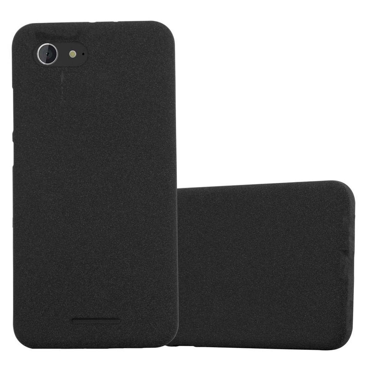 Dos fundas de teléfono negras, una con teléfono, otra vacía. Fondo blanco.