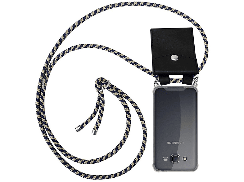 Samsung, Handy Kordel DUNKELBLAU Backcover, mit abnehmbarer Band Hülle, und Ringen, J5 GELB Galaxy Kette CADORABO Silber 2015,
