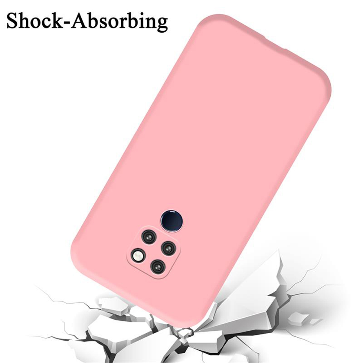 Pinke Handyhülle mit Rissen. Text: 'Shock-Absorbing'.