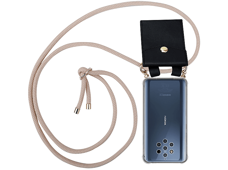 CADORABO Handy Kette mit Gold Ringen, Kordel Band und abnehmbarer Hülle, Backcover, Nokia, 2 2017, PERLIG ROSÉGOLD