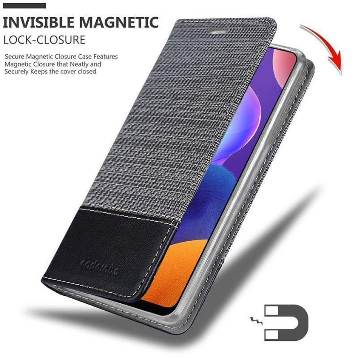 Custodia per telefono con chiusura magnetica, parzialmente aperta.