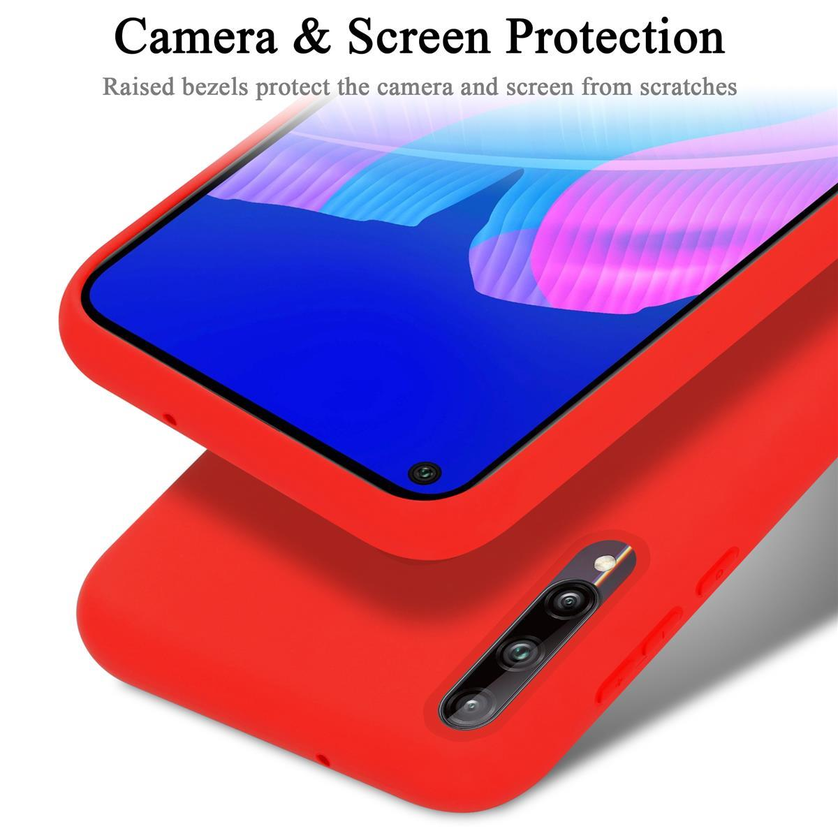Una custodia rossa per telefono con un telefono all'interno e il testo Protezione fotocamera e schermo.