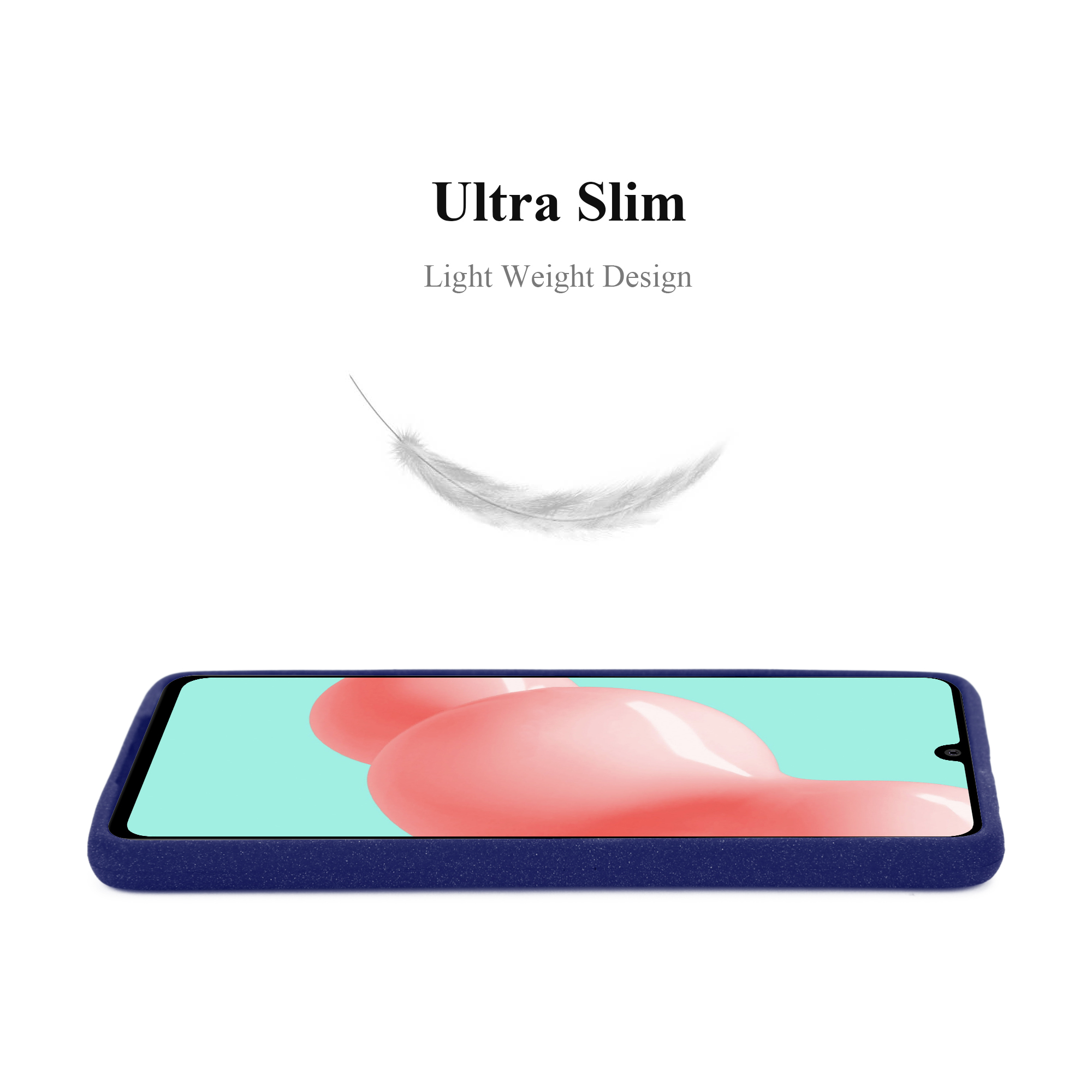 Custodia blu per telefono con schermo azzurro.