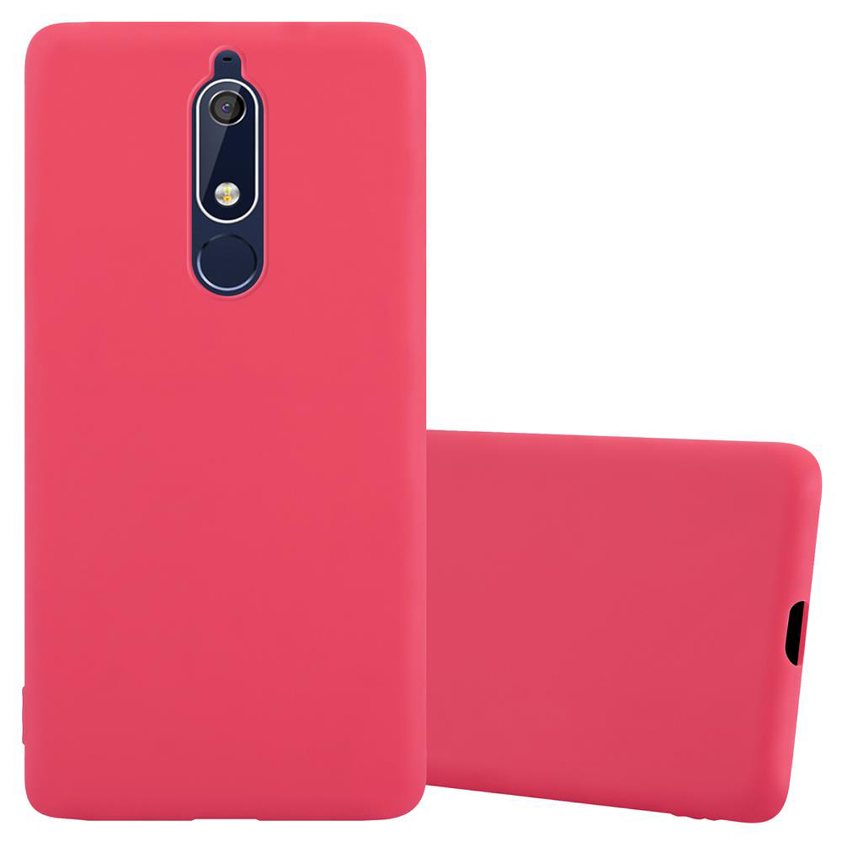 Nokia, 5.1, CADORABO Backcover, ROT Style, TPU Hülle im Candy CANDY