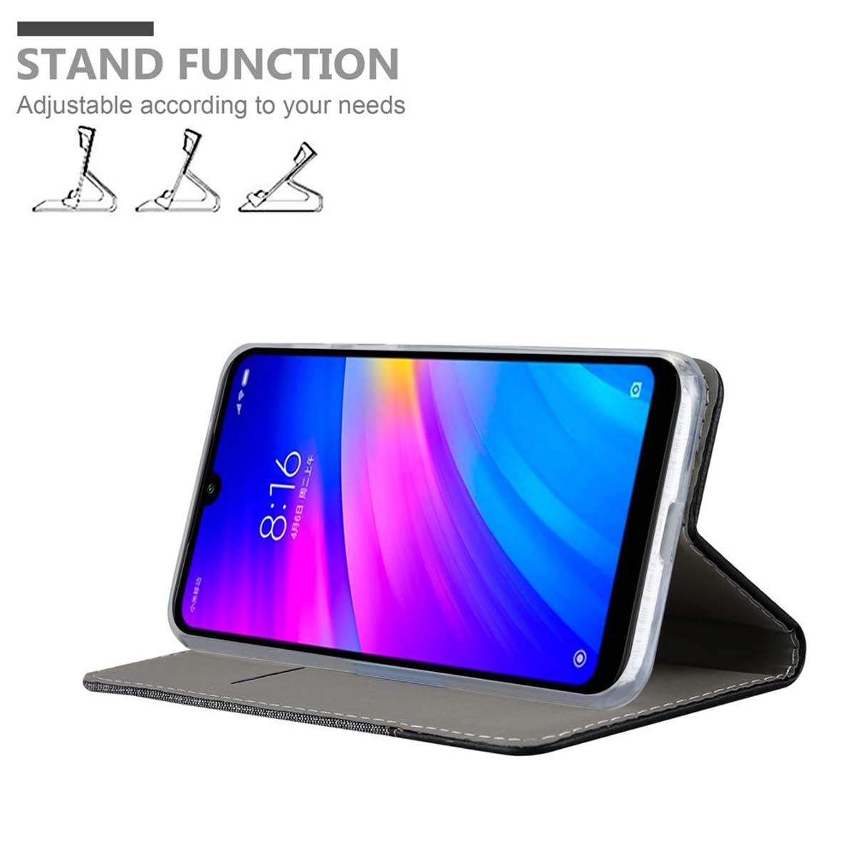Ein Telefon mit geöffneter Standfunktion in einem Case wird angezeigt.