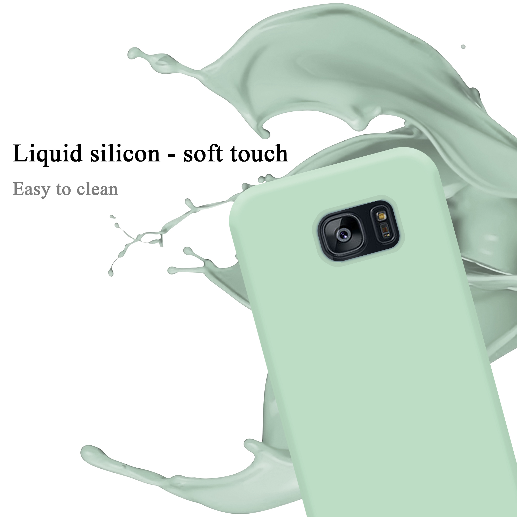 CADORABO Hülle im Liquid Silicone LIQUID Samsung, Case S7 HELL Style, GRÜN EDGE, Galaxy Backcover