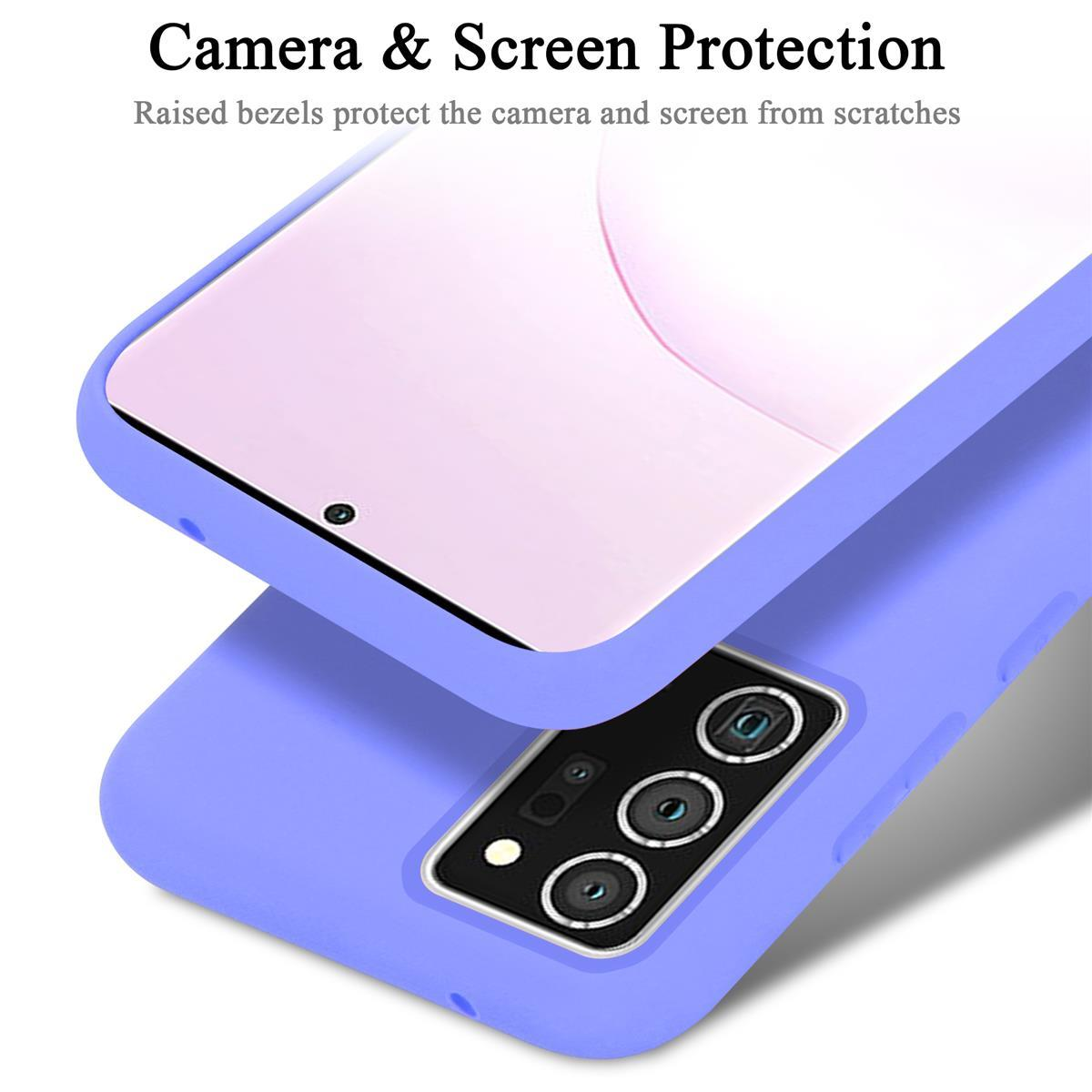 Due custodie per telefono lilla chiaro. Testo: Protezione fotocamera e schermo. Lunette rialzate.