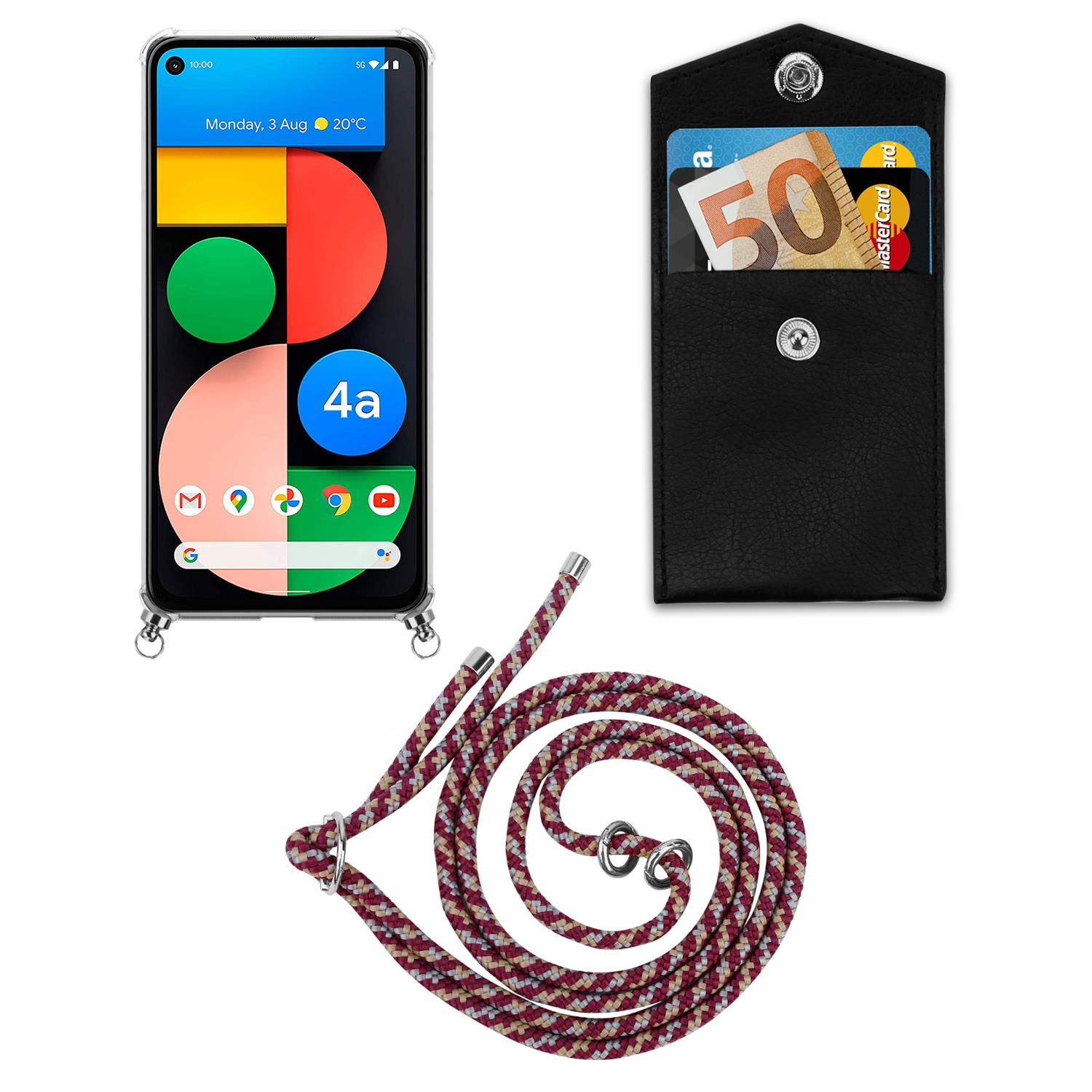 CADORABO Handy Kette mit PIXEL XL, Silber ROT abnehmbarer Ringen, und WEIß Band Backcover, Google, GELB Kordel 5 Hülle