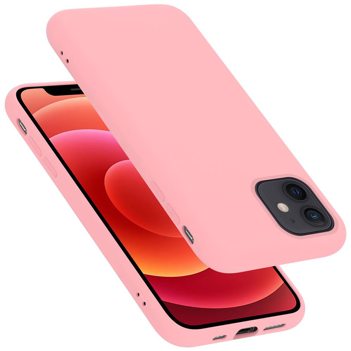 Eine rosa Handyhülle, mit einem passenden Telefon darin.