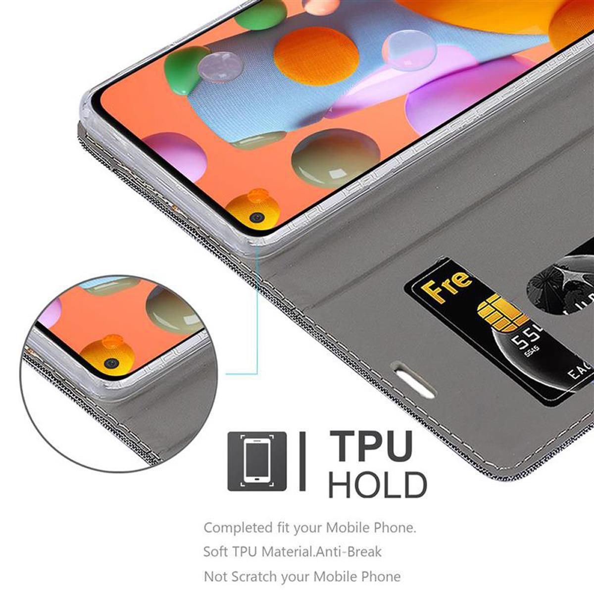 Primo piano di custodia per telefono con fessura per carta di credito e telefono, con testo TPU HOLD.