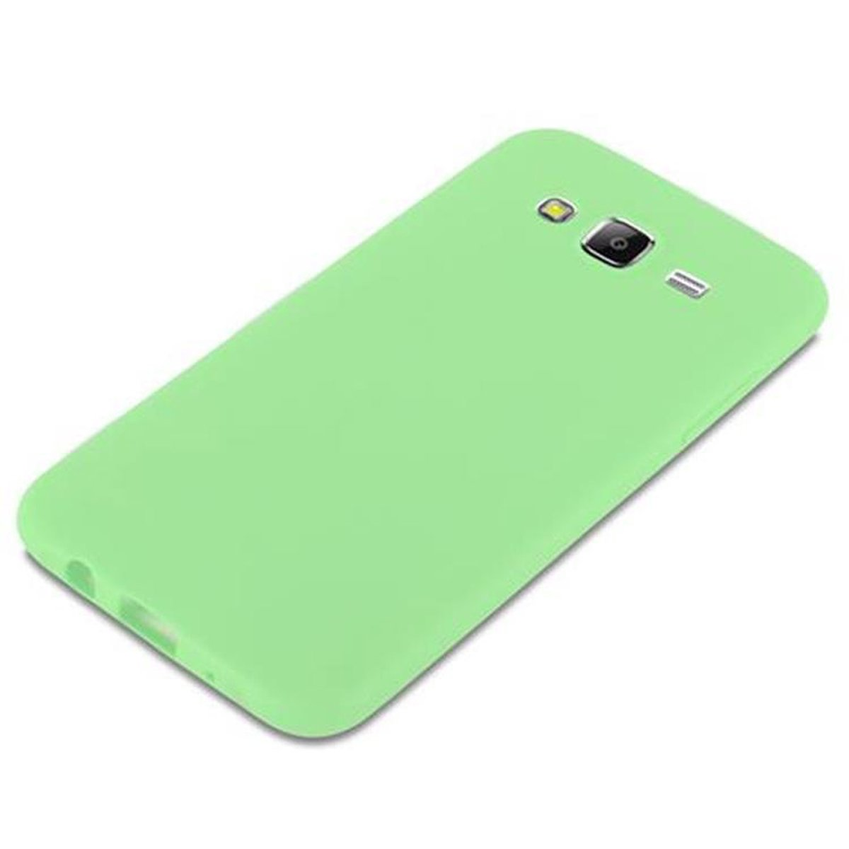 Una funda de teléfono verde claro sobre fondo blanco.