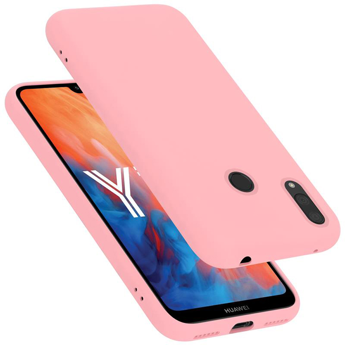 Eine rosa Handyhülle mit einem Telefon. Das Telefon ist sichtbar.