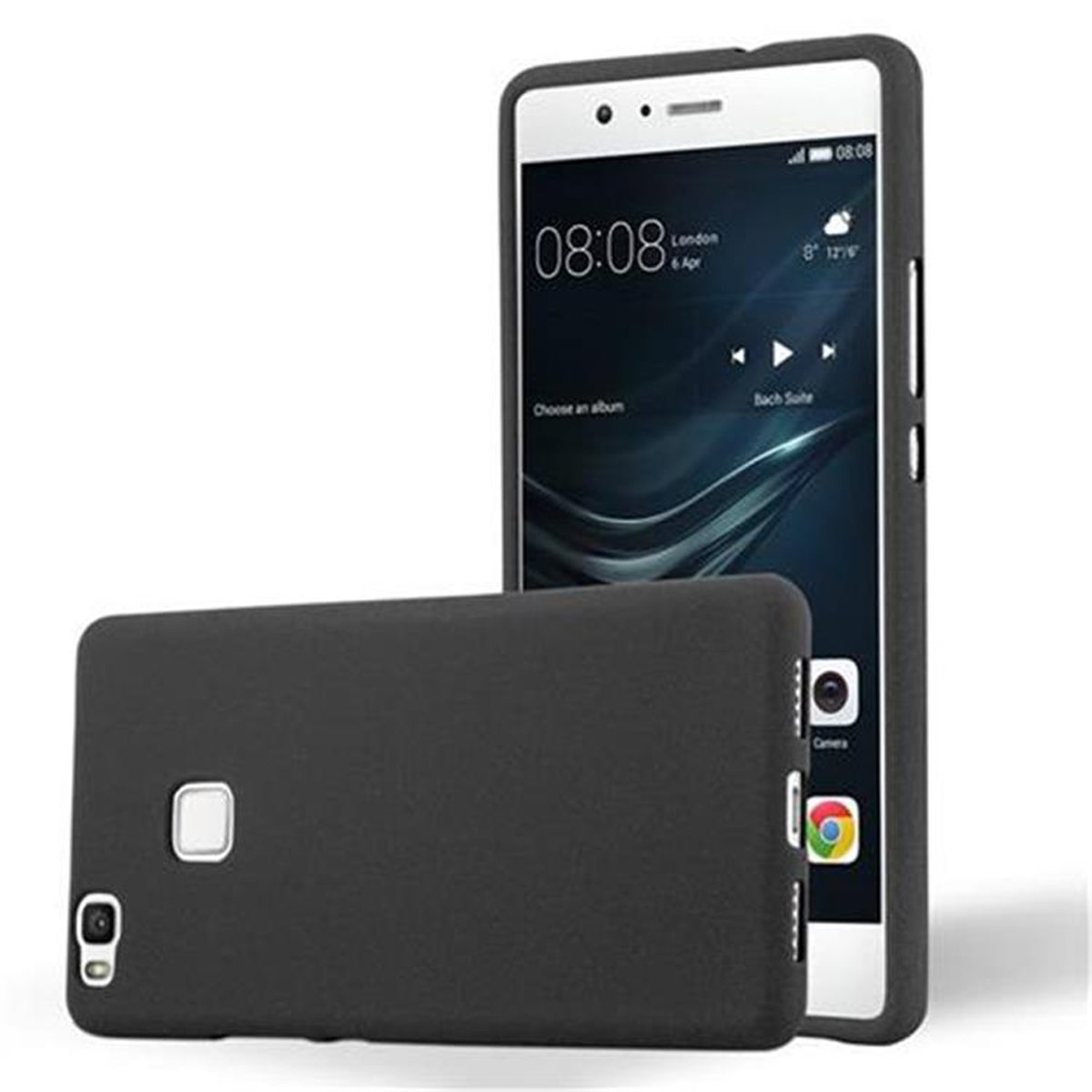 Teléfono con funda negra. Otra funda negra al lado.