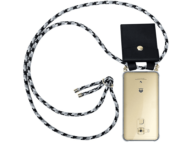 CADORABO Handy Kette mit NOVA Band Ringen, Gold PLUS, und SCHWARZ Huawei, CAMOUFLAGE abnehmbarer Kordel Hülle, Backcover