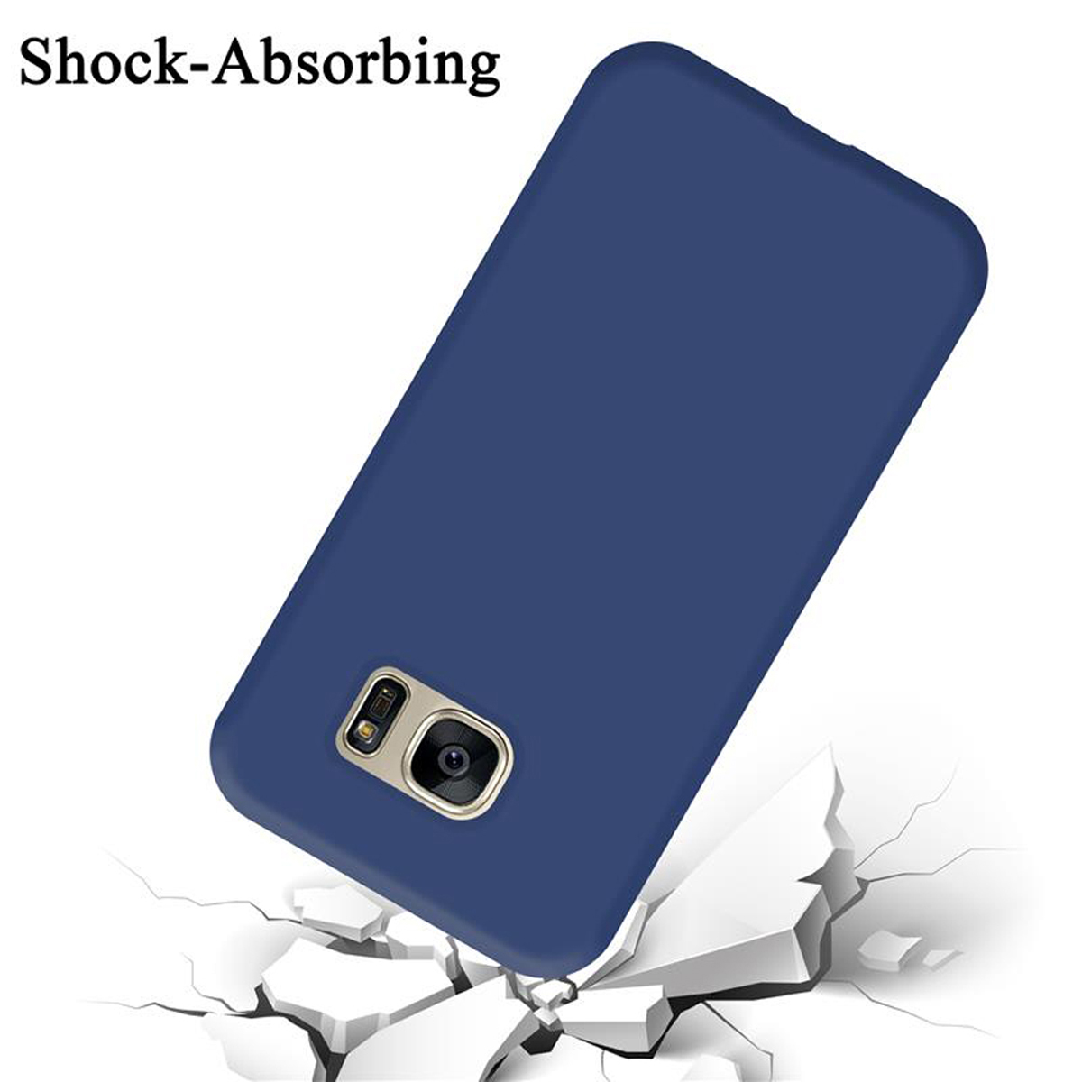 Blaue Handyhülle. Das Telefon fällt, Risse auf der Oberfläche.