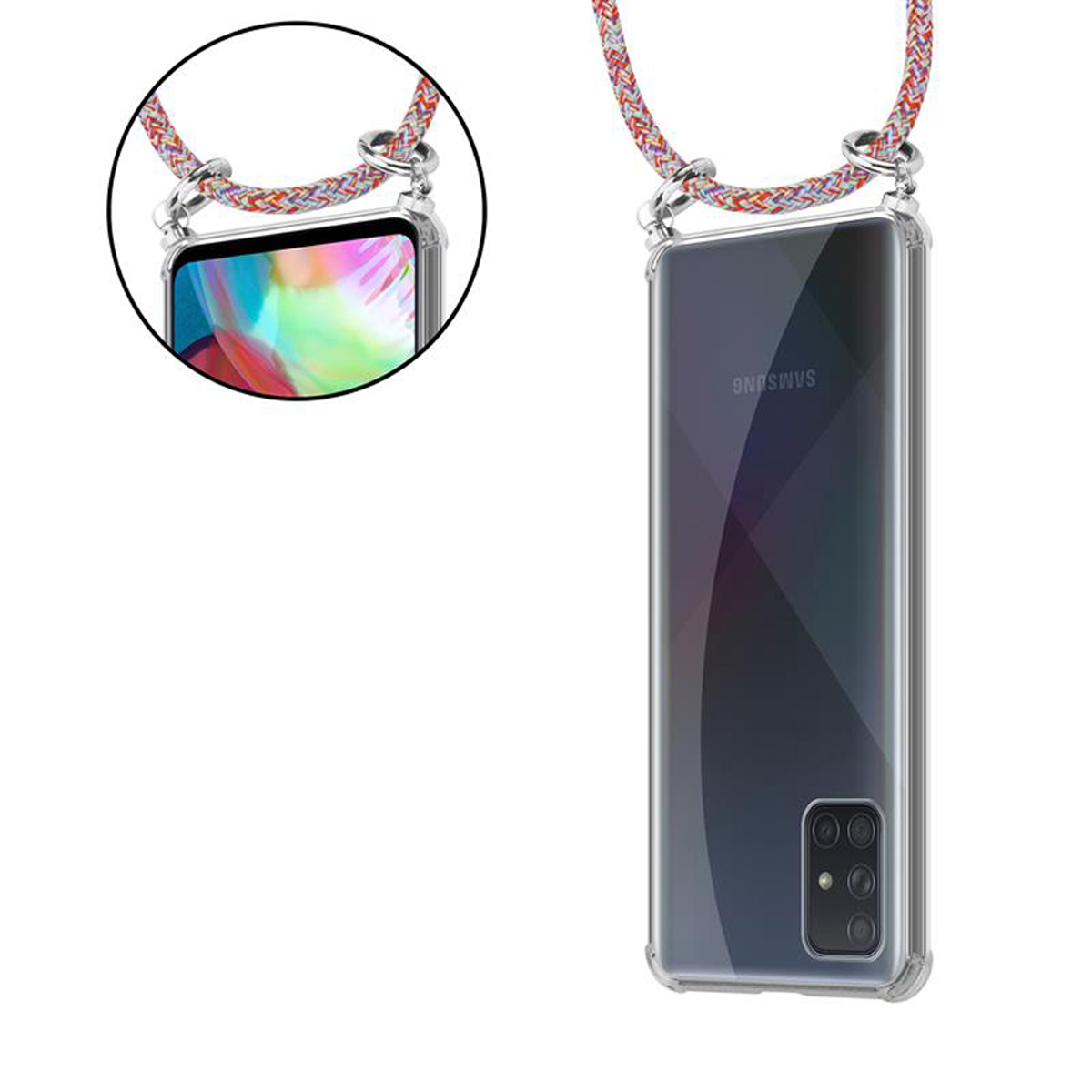 mit Band 5G, Kordel PARROT COLORFUL Ringen, Handy und abnehmbarer Kette Backcover, Hülle, CADORABO Galaxy A51 Silber Samsung,