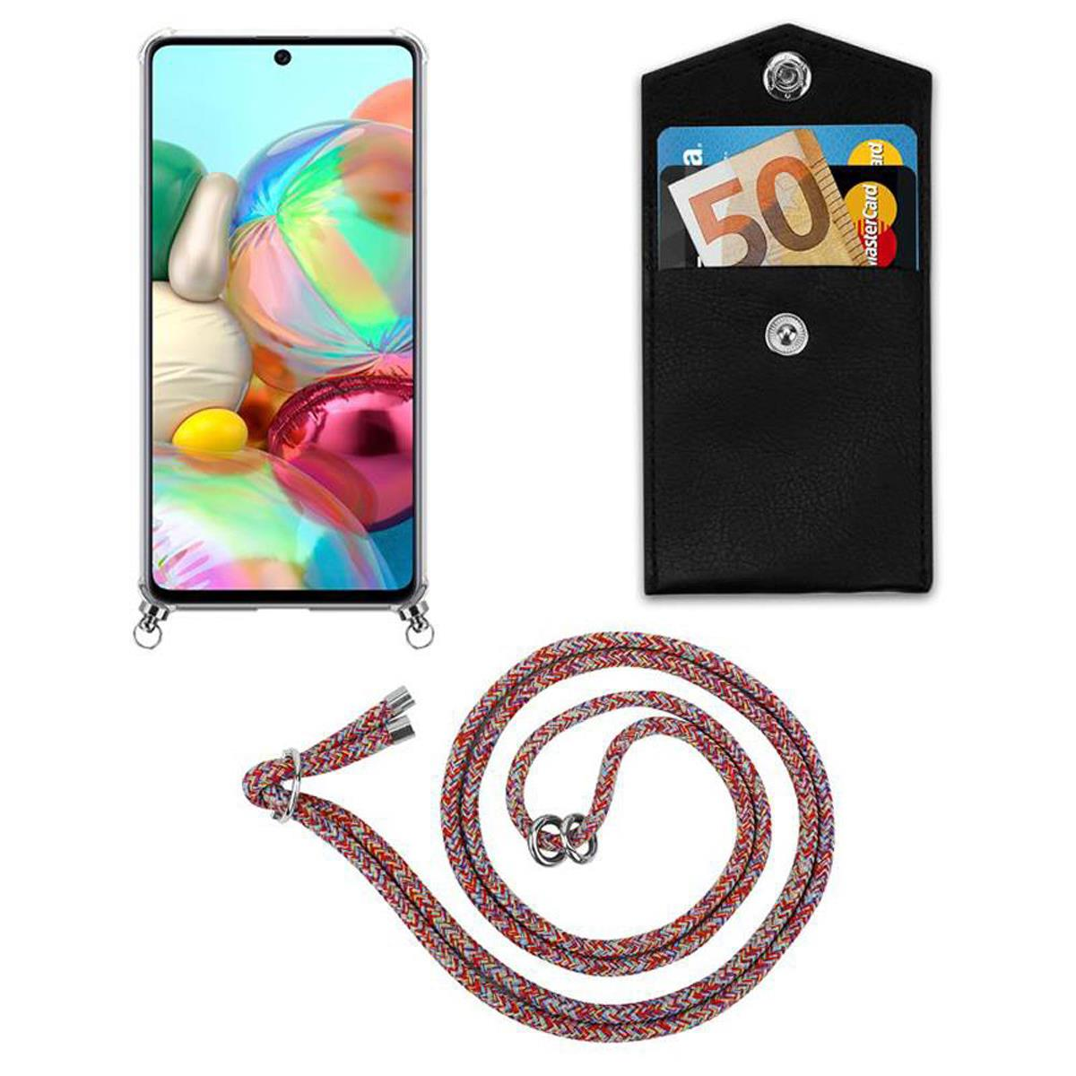 CADORABO Handy abnehmbarer und mit Backcover, A51 Band Kette Galaxy Samsung, Ringen, Silber Hülle, Kordel 5G, COLORFUL PARROT