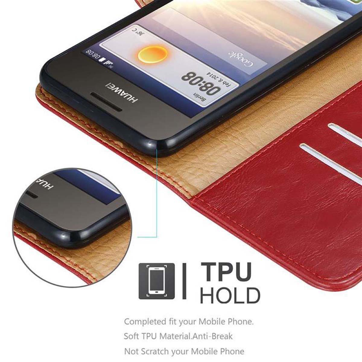Custodia per telefono nera e rossa. Telefono all'interno. Dettagli sul supporto in TPU.