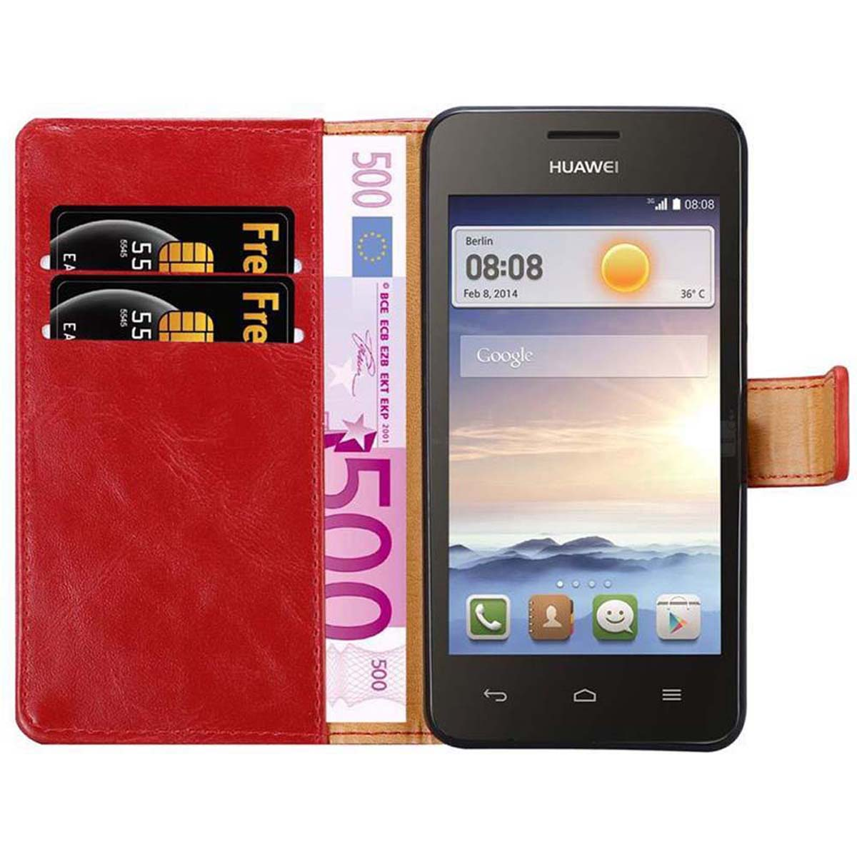 Bookcover, Huawei, Y360, Y331 Y3C Luxury / CADORABO Hülle Y330 Y3 / / / ROT Book Style, WEIN