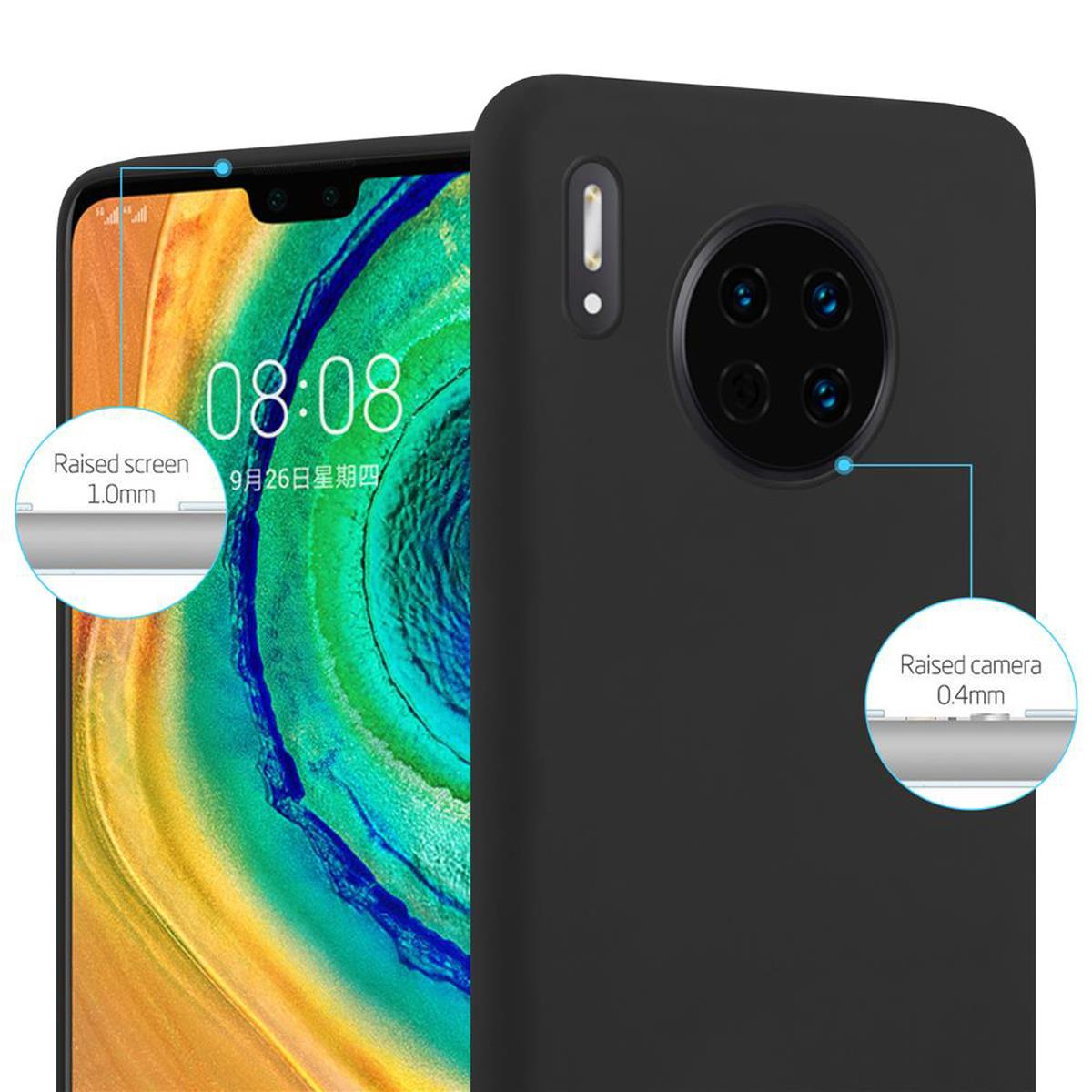 Custodia per telefono nera con dettagli schermo e fotocamera. Annotazioni mostrano aree rialzate.