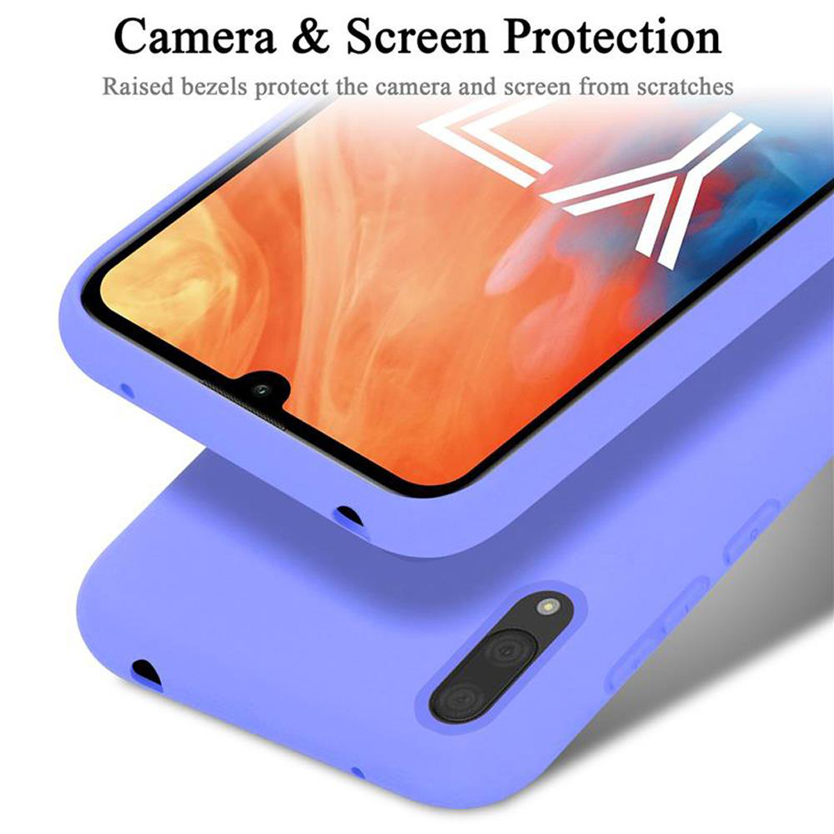 Zwei blaue Handyhüllen gestapelt, eine mit Telefon drin.