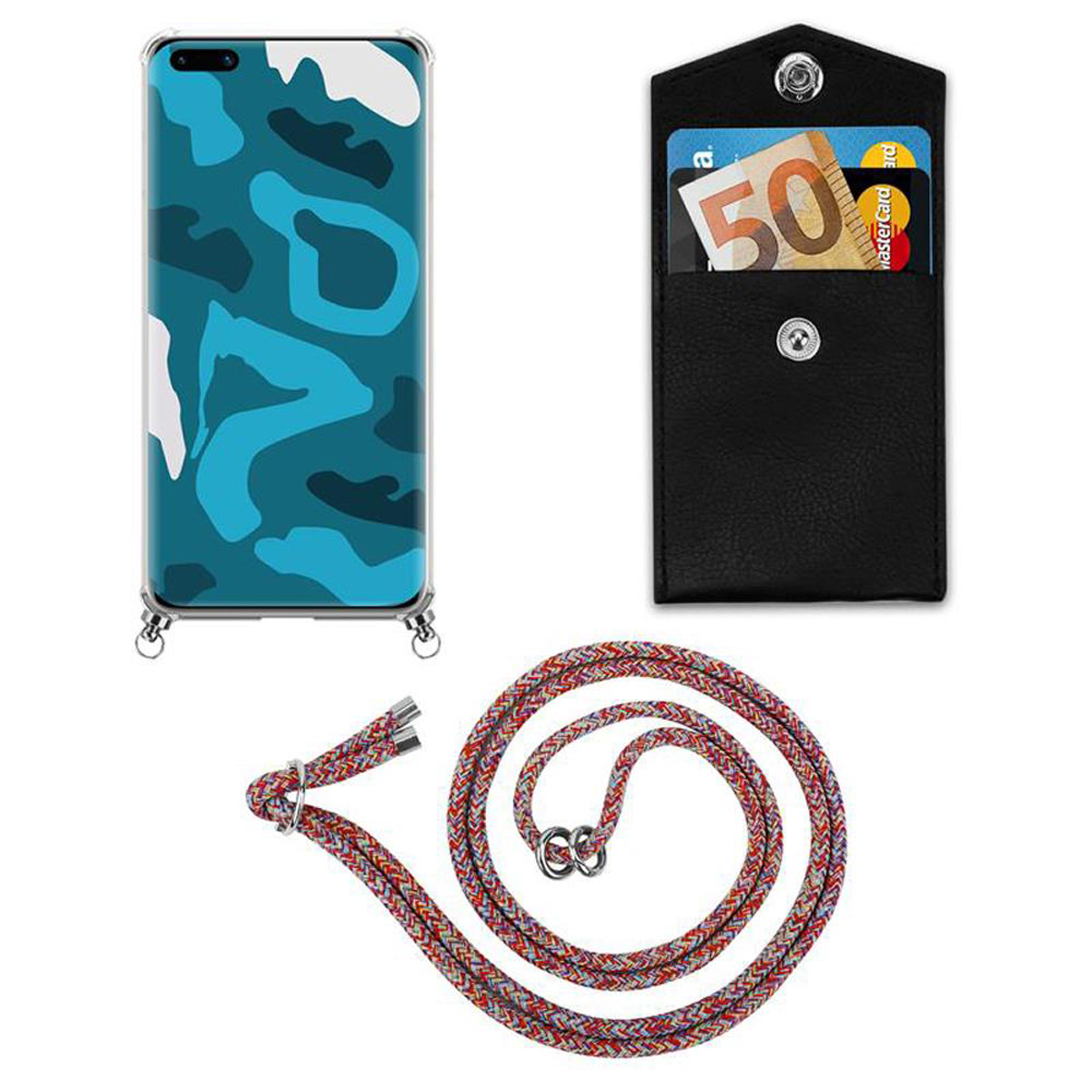 CADORABO Handy Kette Backcover, und COLORFUL PRO P40 Ringen, Silber / Kordel Hülle, abnehmbarer mit PARROT P40 PRO+, Band Huawei
