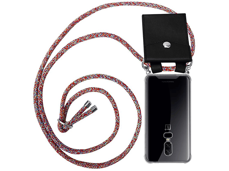 OnePlus, Kette Silber Kordel PARROT Handy 6, mit und Hülle, Band abnehmbarer COLORFUL Backcover, CADORABO Ringen,