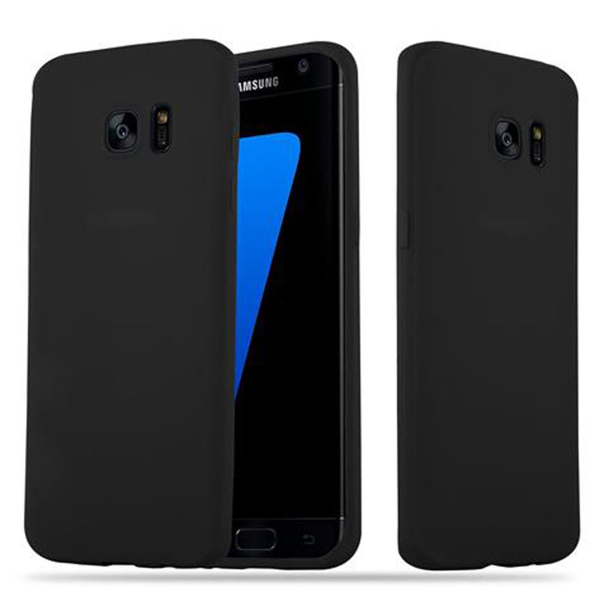 Funda de teléfono negra con teléfono dentro. Se muestran dos fundas negras con teléfono.
