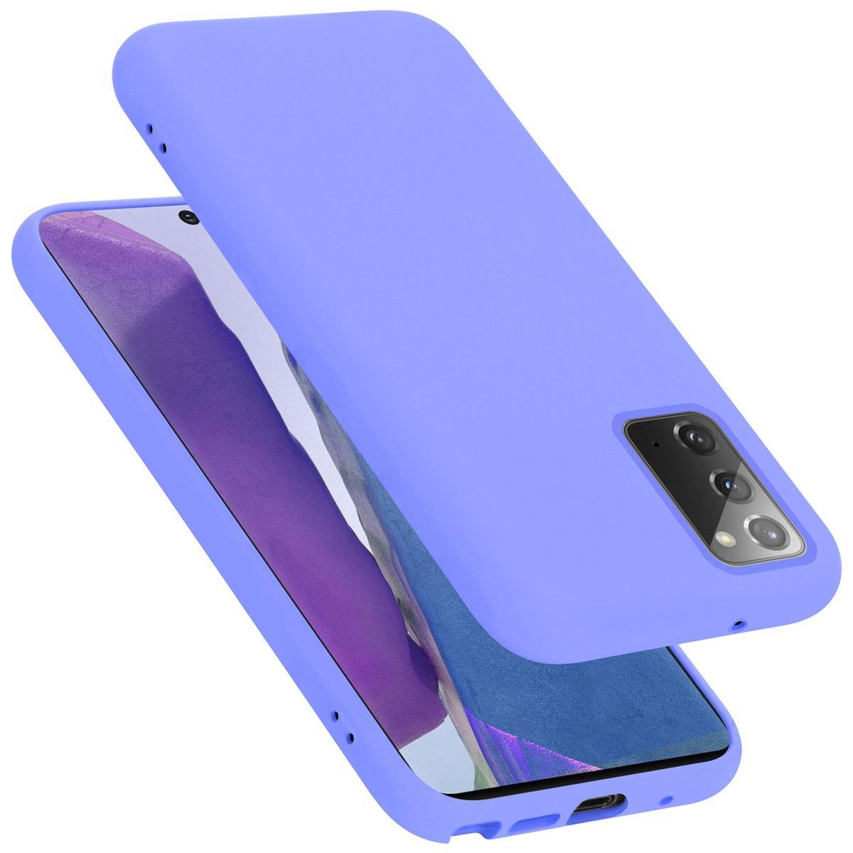 Una custodia per telefono viola chiaro, con un telefono all'interno.