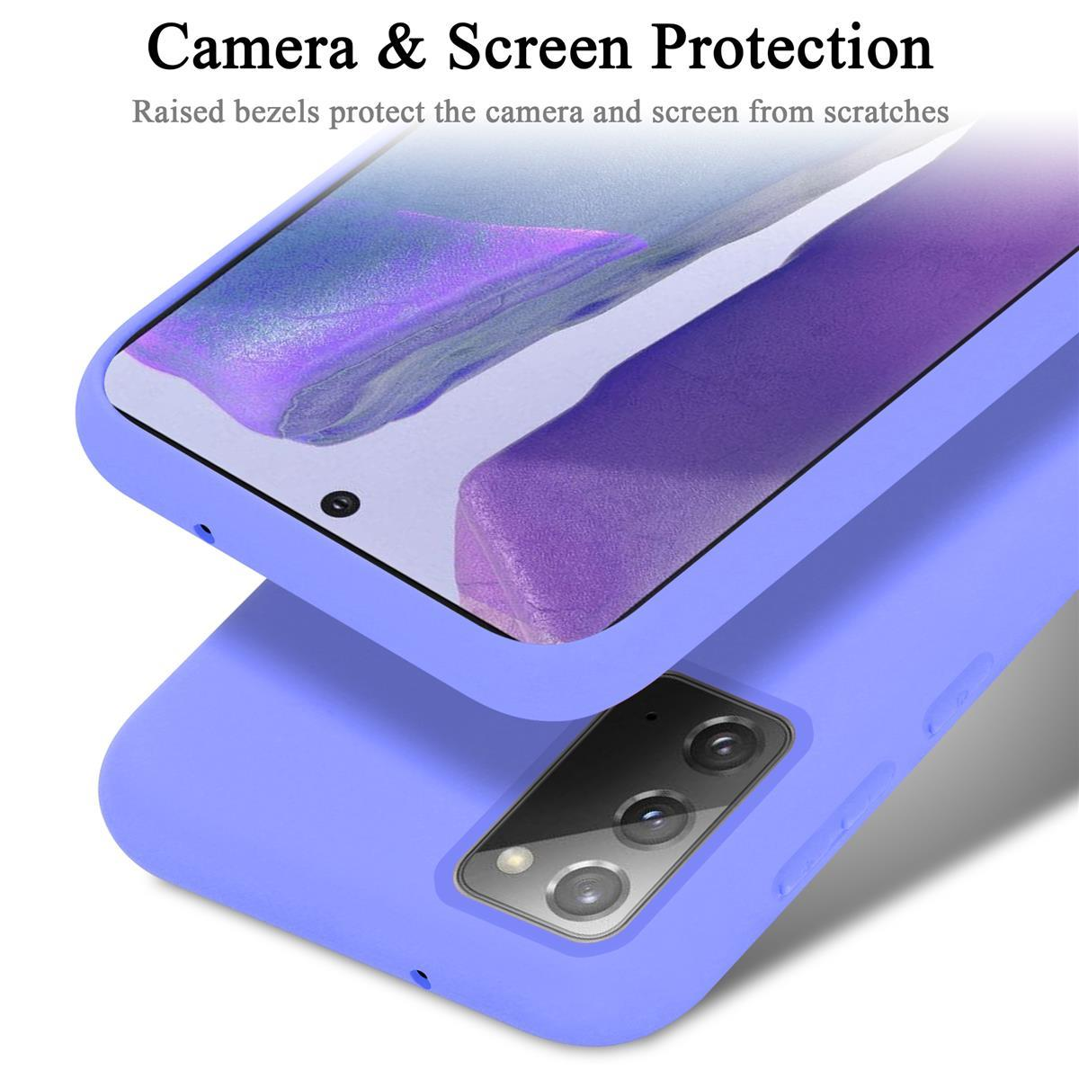 Custodia per telefono con cover azzurra e schermo viola sopra. Protezione fotocamera e schermo.