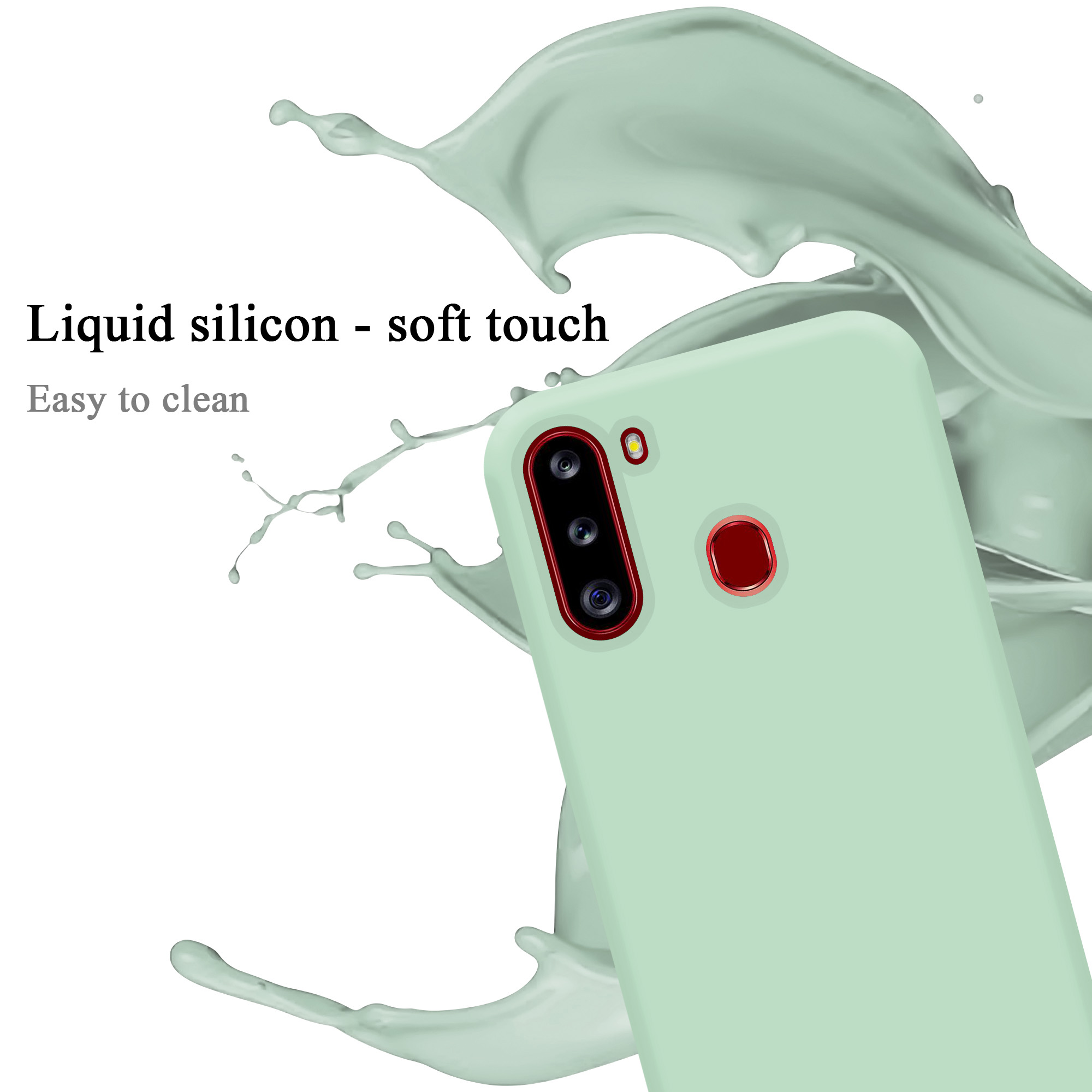 CADORABO Hülle im Liquid A21, HELL Style, LIQUID Silicone Galaxy Case GRÜN Samsung, Backcover