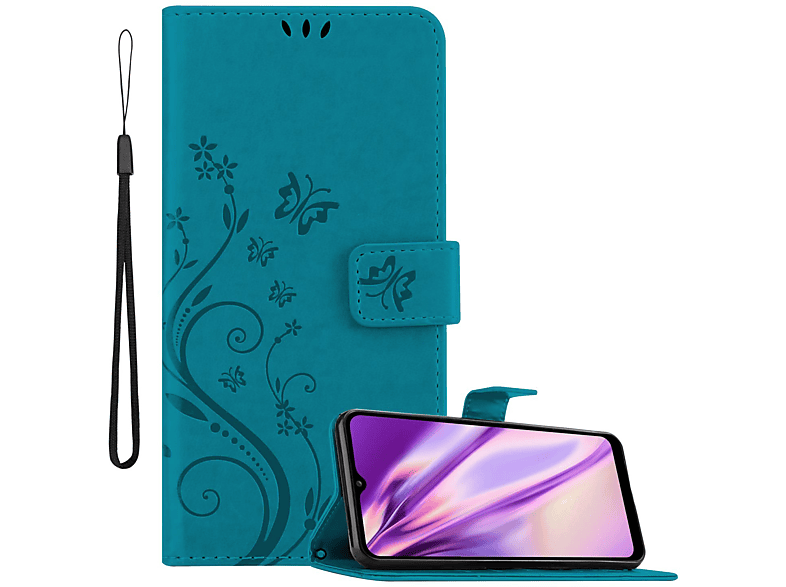 Case, Muster BLAU Hülle Flower CADORABO Bookcover, Galaxy FLORAL A02s, Samsung, Blumen